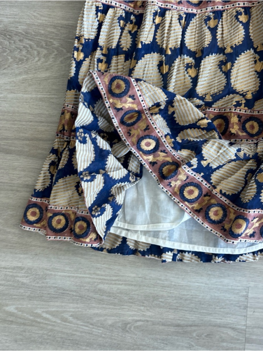 Oliphant Agra Women’s XS Navy Print Maxi Dress V-Neck Tiered Cotton Boho NWOT - Picture 5 of 10